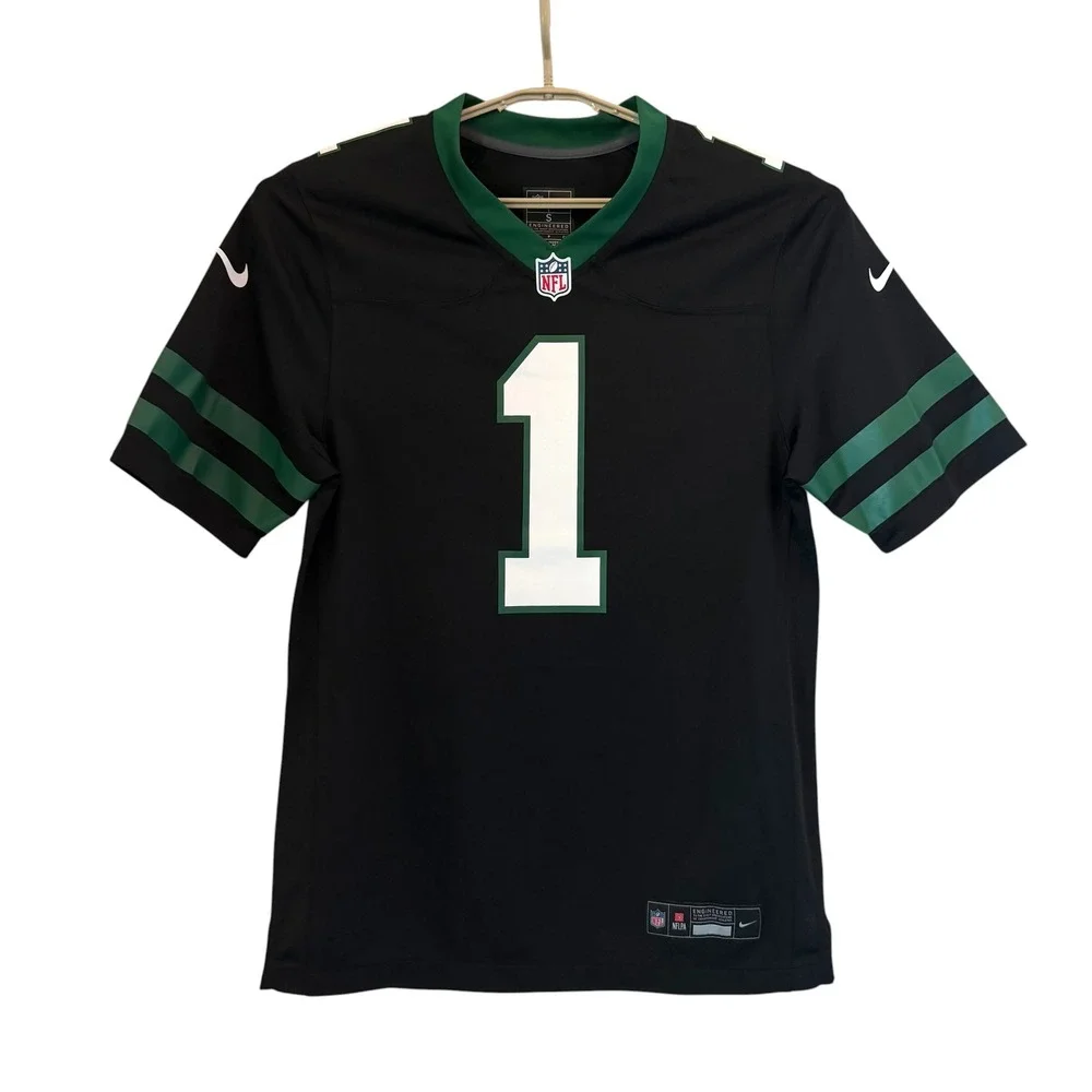 Nike Mens New York Jets Sauce Gardner 1 Jersey Black Green Small NFL Football